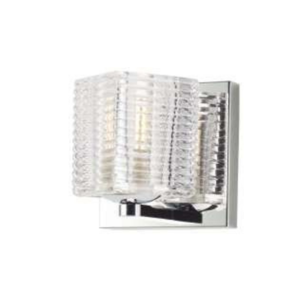 Lámpara para baño de acero cristal acanalado en acabado cromo pulido, 4W, base G9, 3000K luz cálida, atenuable