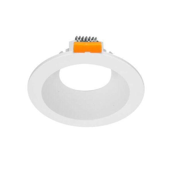 Difusor redondo semiprofundo fijo, de policarbonato para lampara tipo dicroica MR16 y GU10 o módulo de LEDs, incluye conector MR16, IP54.