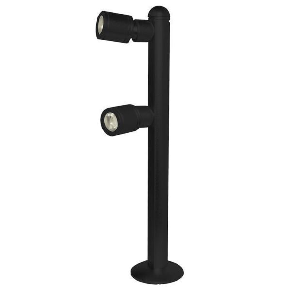 Luminario tipo poste con 2 cabezales de led blanco neutro 2 Watts óptica 35° cilíndrico de sobreponer dirigible aluminio acabado negro 85-265V ca protección IP20