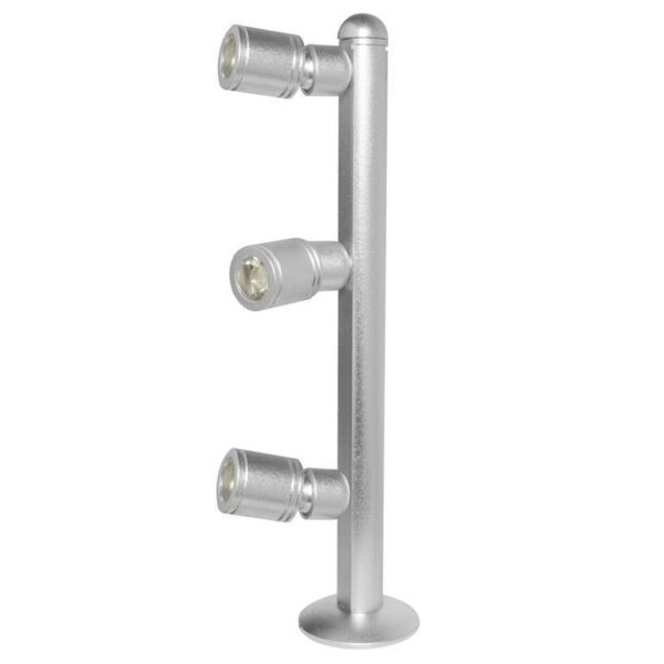 Luminario tipo poste con 3 cabezales de led blanco neutro 3 Watts óptica 35° cilíndrico de sobreponer dirigible aluminio acabado gris 85-265V ca protección IP20