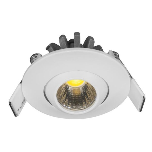 Luminario de techo LED blanco cálido 3 Watts óptica 35° redondo de empotrar dirigible aluminio acabado blanco 85-265V ca protección IP20