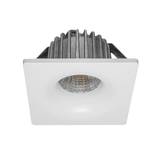 Luminario de techo LED blanco cálido 3 Watts óptica 35° cuadrado de empotrar aluminio acabado blanco 85-265V ca protección IP20