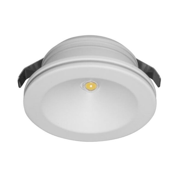 Luminario de techo LED blanco cálido 2.5 Watts óptica 90° redondo de empotrar aluminio acabado blanco 85-265V ca protección IP20