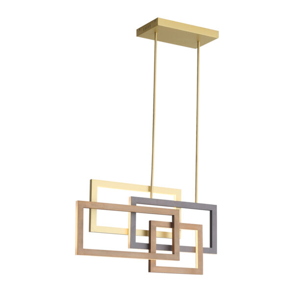 Lámpara colgante led con formas geométricas de aluminio, hierro y acrílico de luz cálida