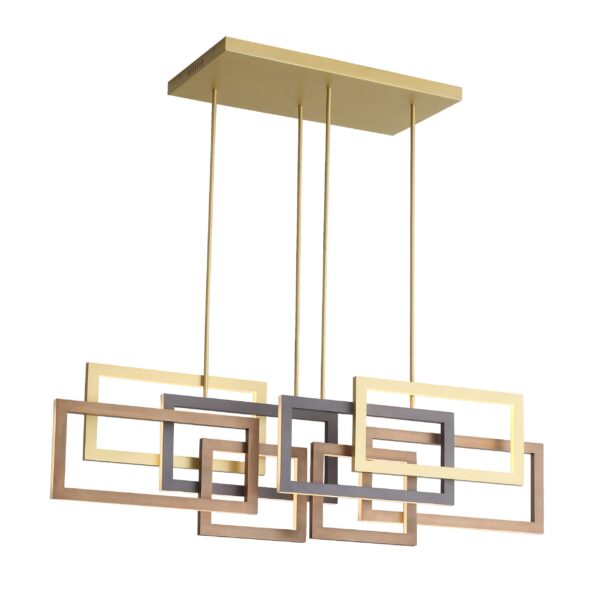 Lámpara colgante led con formas geométricas de aluminio, hierro y acrílico de luz cálida