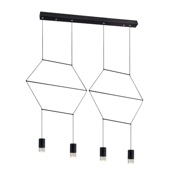 Lámpara colgante led decorativa de metal y acrílico 4 luces en acabado negro con cable de 3m