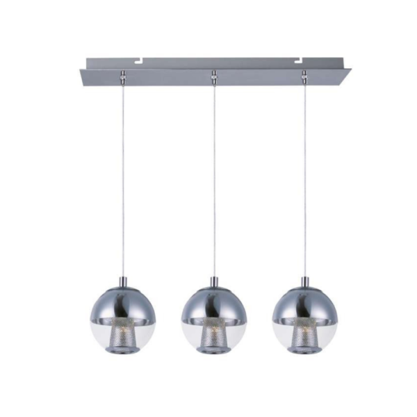 Lámpara colgante led de 3 mini esferas de metal en acabdo cromo pulido, 3 luces con cable de 3m