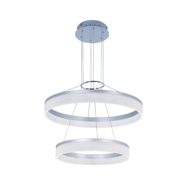 Lámpara colgante led de 2 aros de matetal atenuable, Plata Mate Y Acrílico Saturn 2 LED