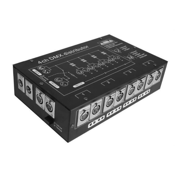 Splitter o divisor de señal DMX 1 entrada y 4 salidas 127V ca protección IP20