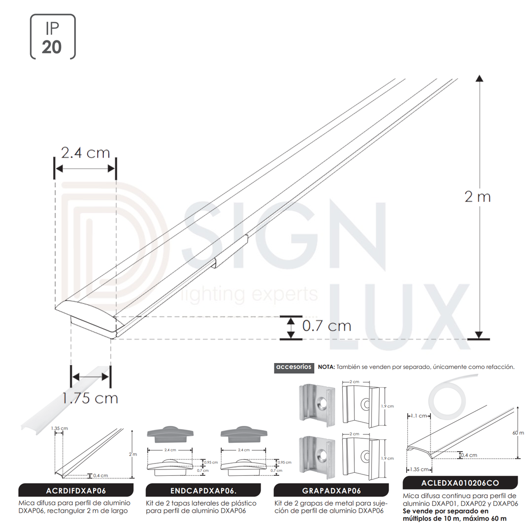 Kit-de-perfil-de-aluminio-con-ceja-acabado-natural-de empotrar, 2 m de largo, para recibir tira extraplana de LEDs