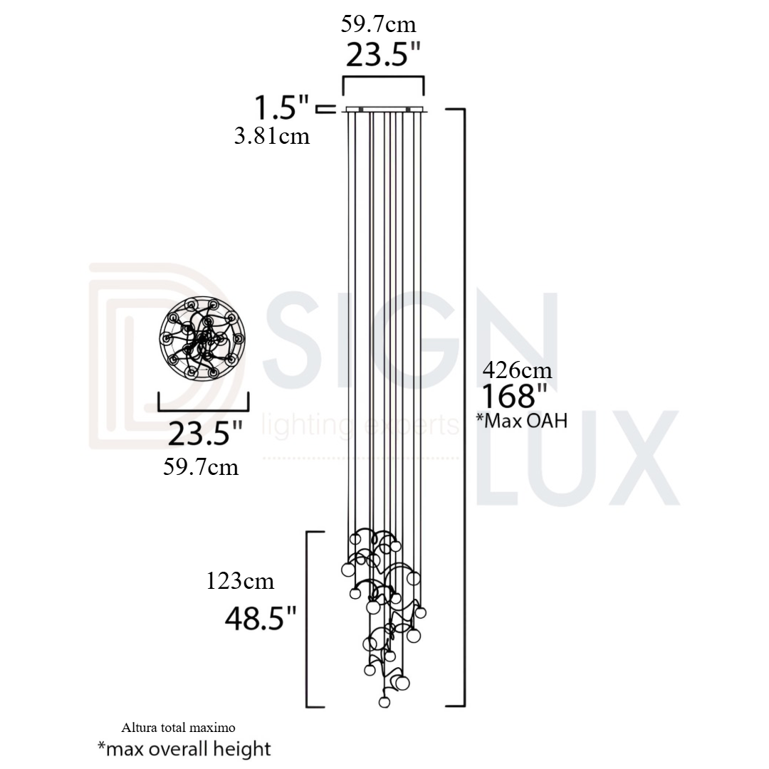 Lámpara colgante LED Bobble de 24 luces-ET2-E20658-91PC-medidas Lámpara colgante LED Bobble de 24 luces-ET2-E20658-91PC-medidas