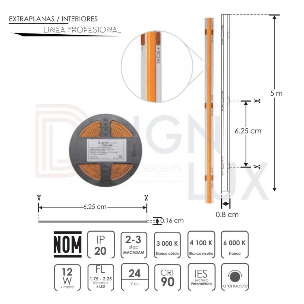 Medida Led Rgba Tira led extraplana COB de 5m x 0.8cm con 512 leds por metro con auto ...