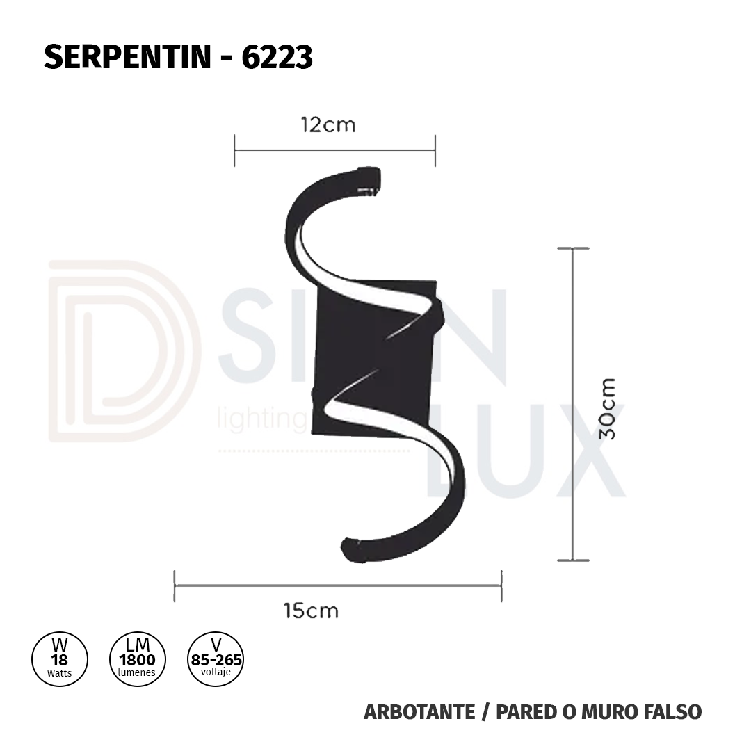 lampara-de-pared-led-inteligente-LUXICA-DESIGNLUX-SERPENTIN-6223-MEDIDAS Lampara de Pared Arbotante Led Con Diseño Moderno Con 3 Cambios de Luz 18W SERPENTIN - Imagen 6