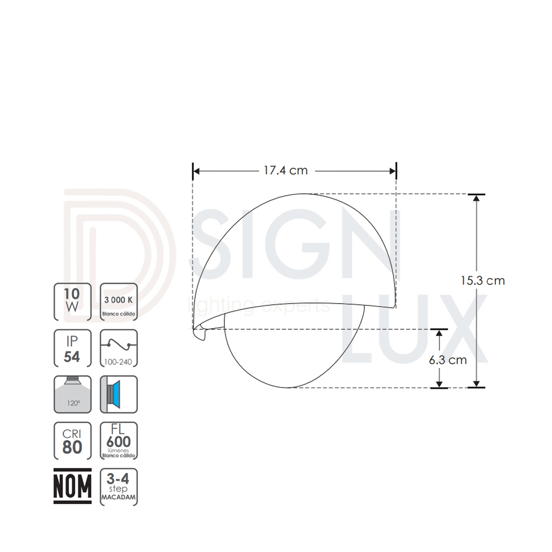 lampara-led-para-pared-LED818GAW--ilumileds-medidas Luminario arbotante led simétrico luz blanco cálido de sobreponer con salida de luz indirecta inferior. - Imagen 4