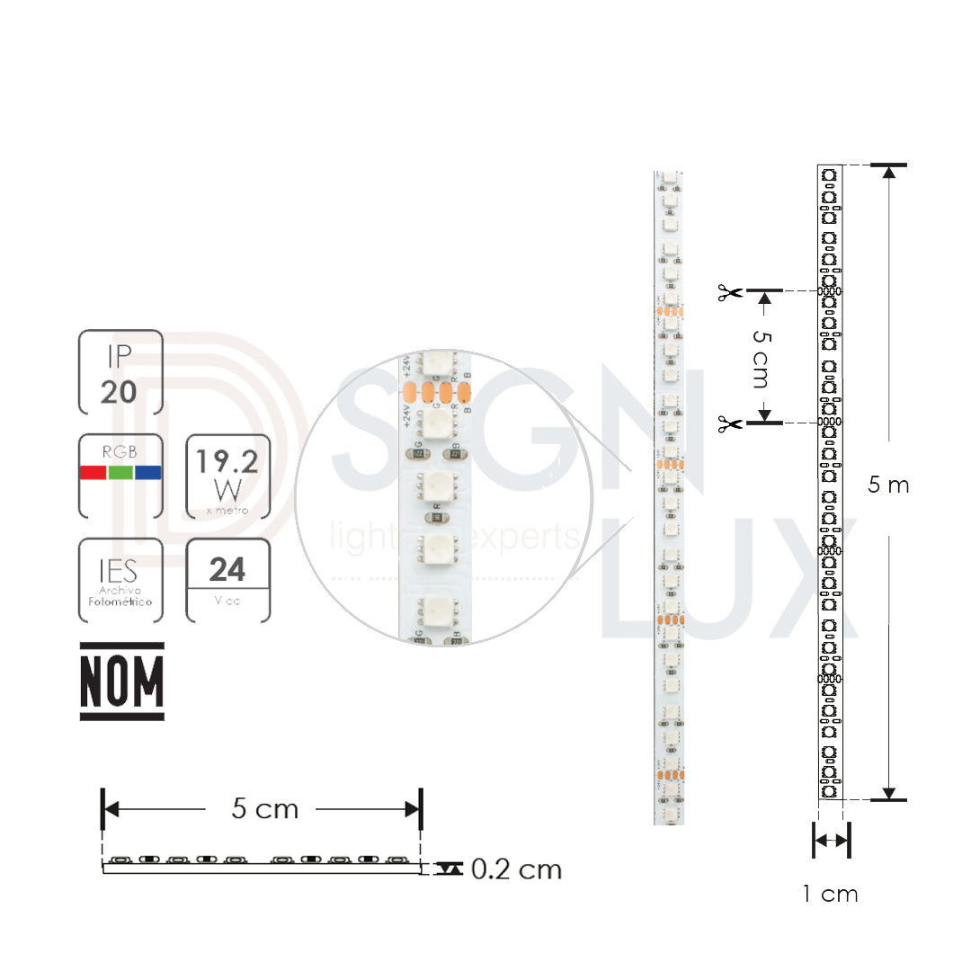 Tira led extraplana RGB para interiores de 120 leds