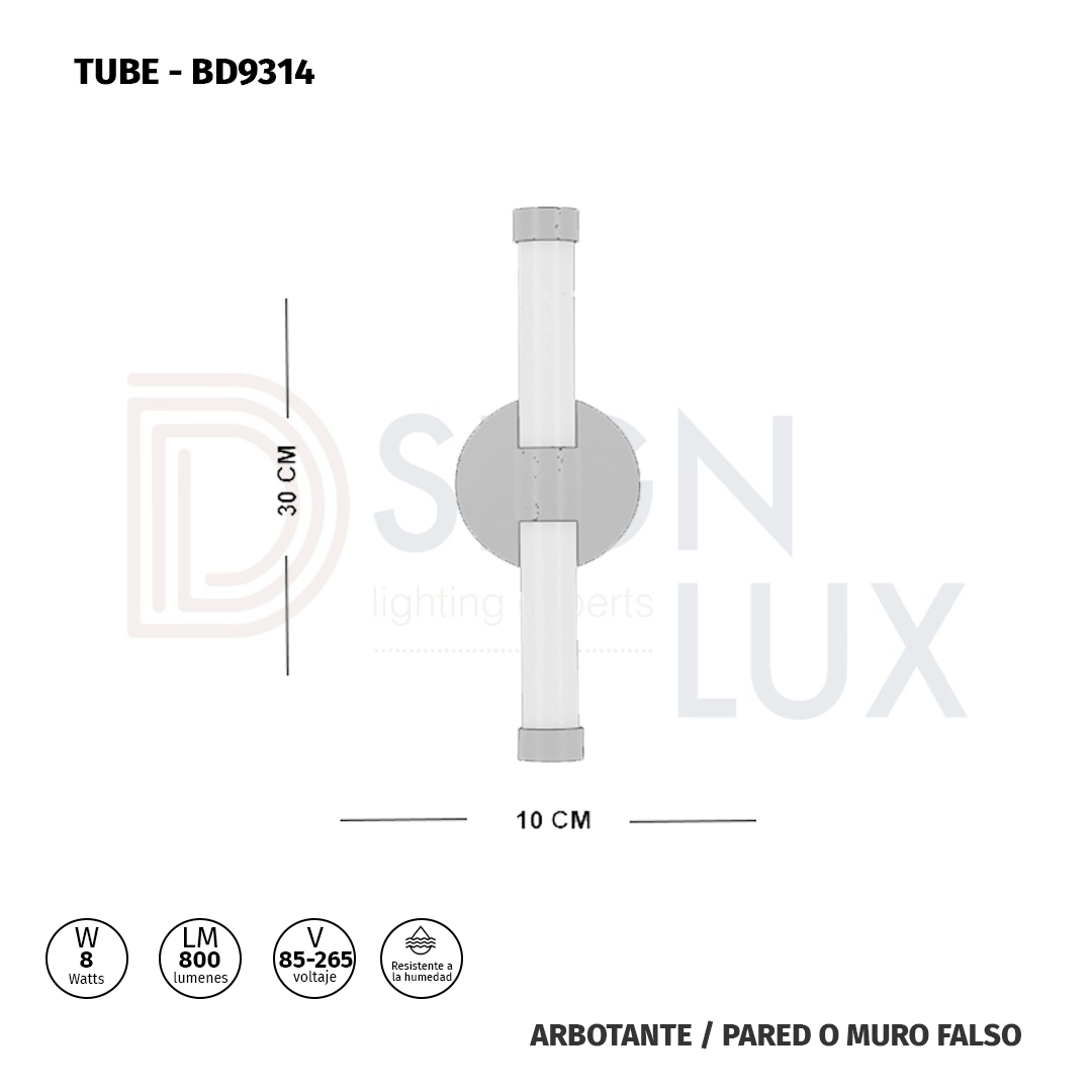 lampara-de-pared-led-inteligente-LUXICA-DESIGNLUX-tube-medidas Lampara de pared arbotante LED con diseño moderno con 3 cambios de Luz de 8w TUBE - Imagen 3