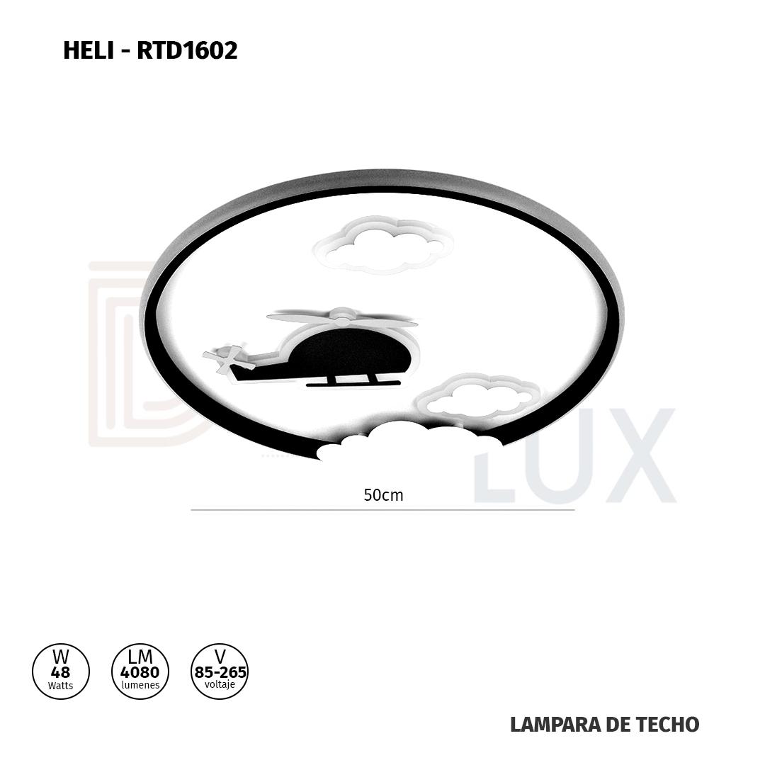 lampara-para-pared-led-inteligente-color-azul-LUXICA-DESIGNLUX-HELI-RTD1602-medidas lampara led de techo infantil con control remoto, aplicación y dimmer de intensidad para ajustar la luz 48W HELI - Imagen 3