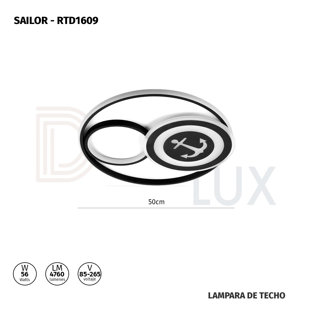 lampara-para-pared-led-inteligente-color-azul-LUXICA-DESIGNLUX-SAILOR-RTD1609-medidas lampara led de techo infantil con control remoto, aplicación y dimmer de intensidad para ajustar la luz 56W SAILOR - Imagen 3