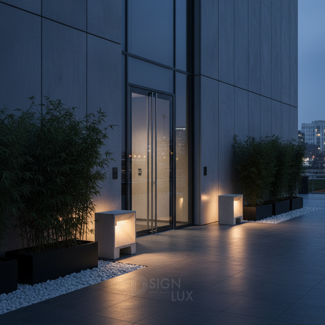 lampara-de-exterior-para-sobreponer-en-piso-tipo-bolardo-Oslo-ILUB20CM5WWWCG-ilumileds-line-stone-tienda-de-lamparas-e-iluminación-design-lux-luminario-en-ambiente-exterior-edificio-empresa