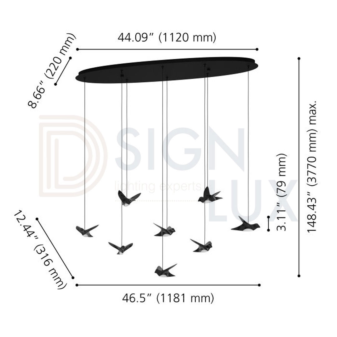 lámpara colgante led de 8 aves suspendidas en acabado negro níquel, luz cálida 3000k y altura ajustable paratebueno 390055a lámpara colgante led de 8 aves suspendidas en acabado negro níquel, luz cálida 3000k y altura ajustable paratebueno 390055a