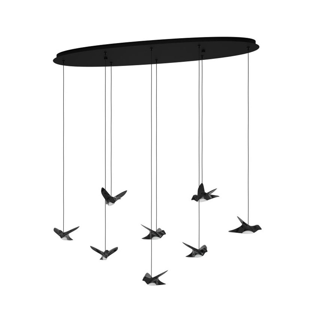 lámpara colgante led de 8 aves suspendidas en acabado negro níquel, luz cálida 3000k y altura ajustable paratebueno 390055a lámpara colgante led de 8 aves suspendidas en acabado negro níquel, luz cálida 3000k y altura ajustable paratebueno 390055a