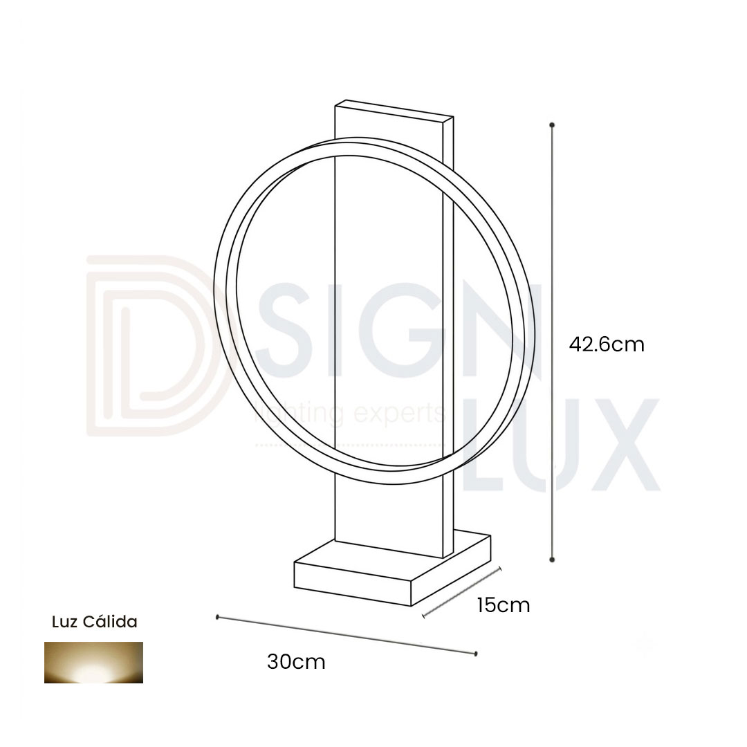 lámpara de mesa aro led, de aluminio y madera en acabado negro y café rustico, 15w, 3000k lámpara de mesa aro led, de aluminio y madera en acabado negro y café rustico, 15w, 3000k