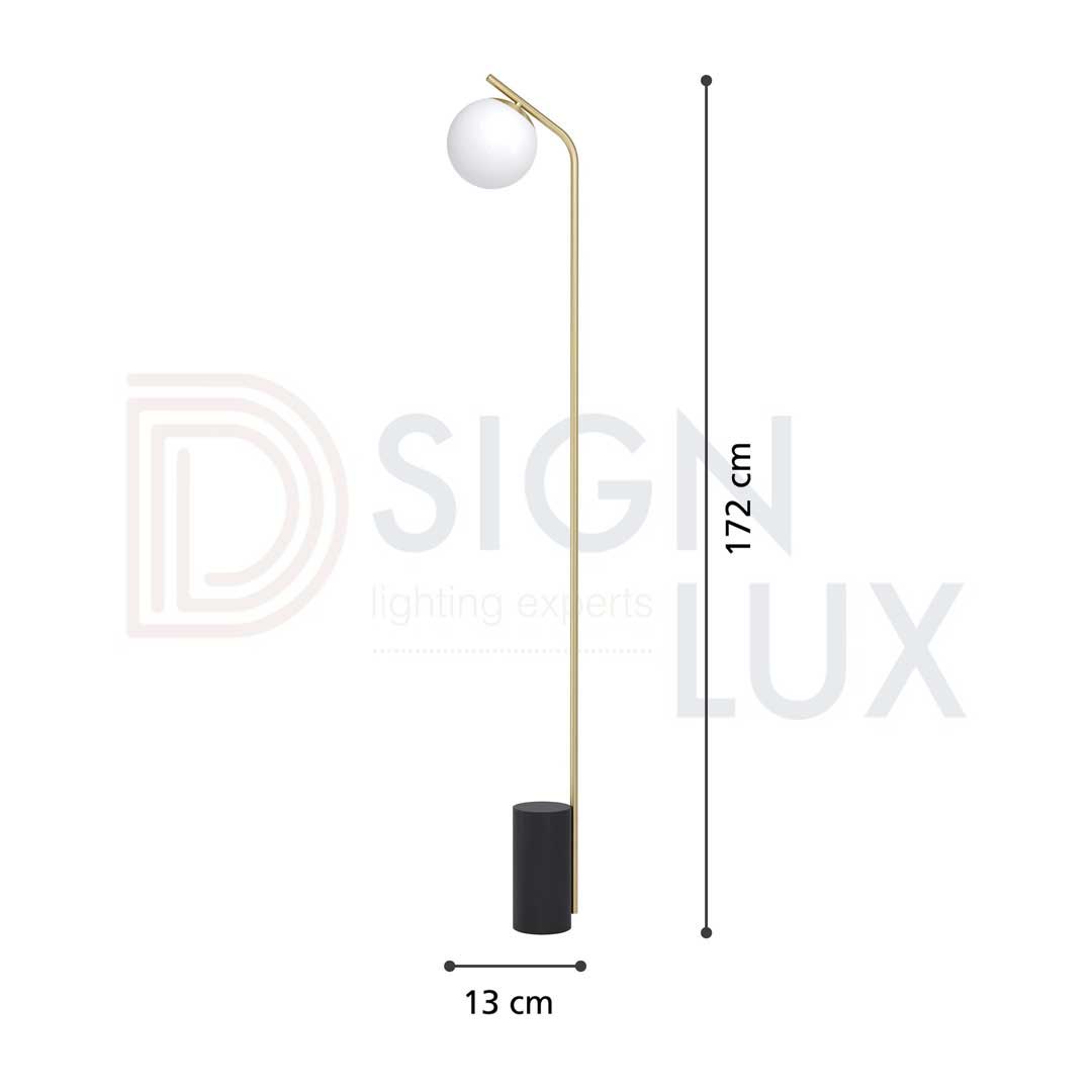 lámpara de piso minimalista con esfera de vidrio opalina y acabado negro con latón cepillado, base e27 lámpara de piso minimalista con esfera de vidrio opalina y acabado negro con latón cepillado, base e27
